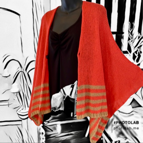 Wooden Ships Accessories - Wooden Ships Cape Wrap Scarf Sweater Brilliant Orange with a Tan Stripe NWOT